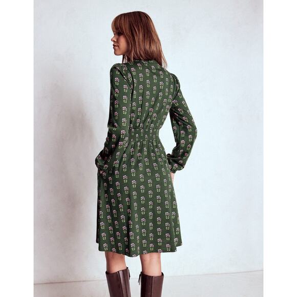 Boden Women’s Sarah Short Jersey Dress Winter Moss Woodblock Floral Size 8? - Picture 2 of 6